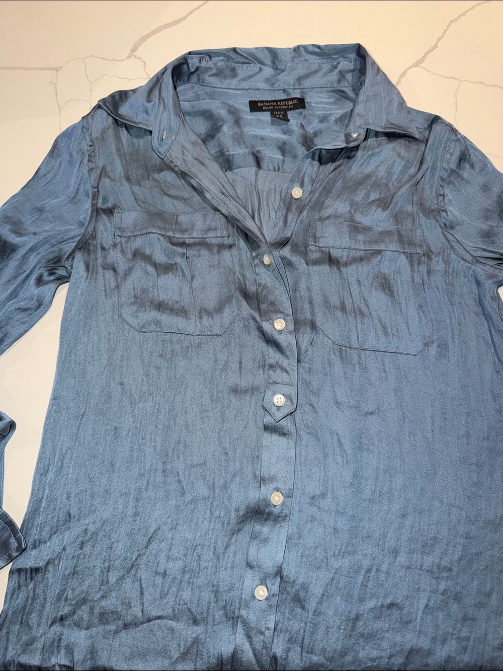 Banana Republic Light Blue Satin Button-Front Shirt